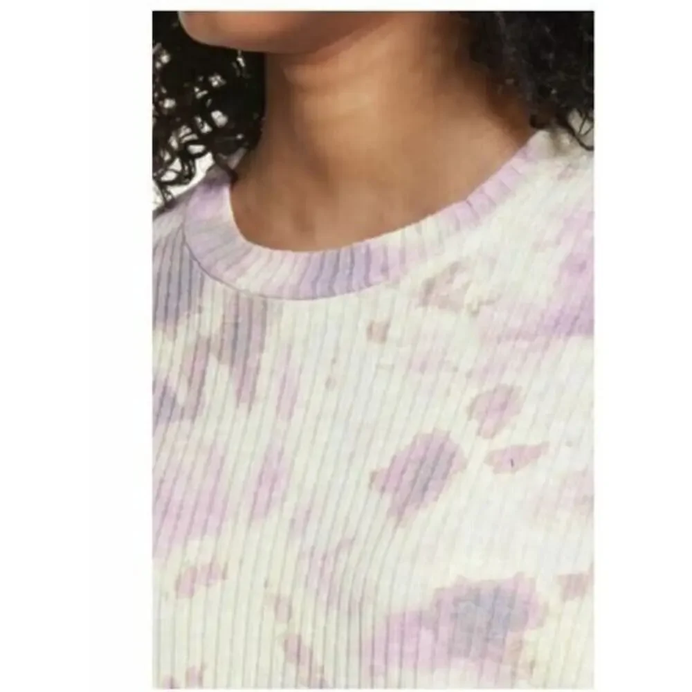 BP. Women's Tie Dye Crop Long Sleeve Ribbed T-Shirt‎ Pink & Beige Large MSRP $29